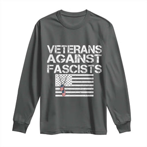 Veterans Against Fascists Long Sleeve Shirt Patriotic Soldier Vintage American Flag Dog Tag TS11 Dark Heather Print Your Wear