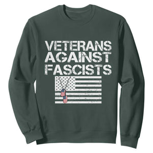 Veterans Against Fascists Sweatshirt Patriotic Soldier Vintage American Flag Dog Tag TS11 Dark Forest Green Print Your Wear