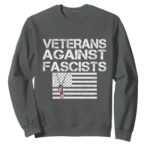 Veterans Against Fascists Sweatshirt Patriotic Soldier Vintage American Flag Dog Tag TS11 Dark Heather Print Your Wear