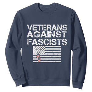 Veterans Against Fascists Sweatshirt Patriotic Soldier Vintage American Flag Dog Tag TS11 Navy Print Your Wear