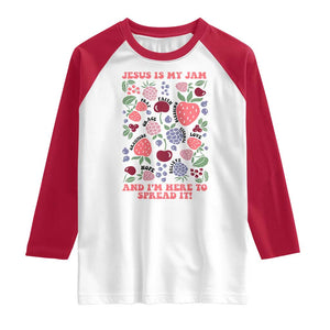 Jesus Is My Jam And I Am Here To Spread It Raglan Shirt Christian Faith TS11 White Red Print Your Wear