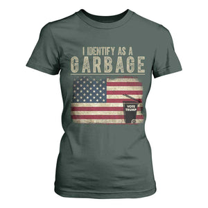 Funny Trump Garbage 2024 T Shirt For Women I Identify As A Garbage Vote Trump American Flag TS11 Dark Forest Green Print Your Wear