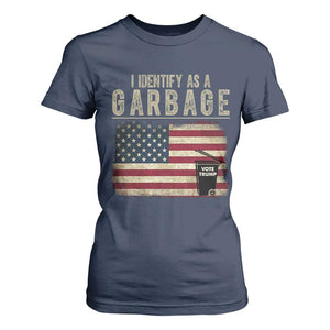 Funny Trump Garbage 2024 T Shirt For Women I Identify As A Garbage Vote Trump American Flag TS11 Navy Print Your Wear
