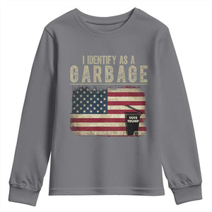 Funny Trump Garbage 2024 Youth Sweatshirt I Identify As A Garbage Vote Trump American Flag TS11 Charcoal Print Your Wear