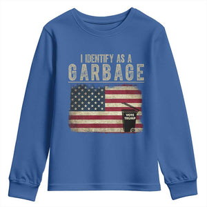 Funny Trump Garbage 2024 Youth Sweatshirt I Identify As A Garbage Vote Trump American Flag TS11 Royal Blue Print Your Wear