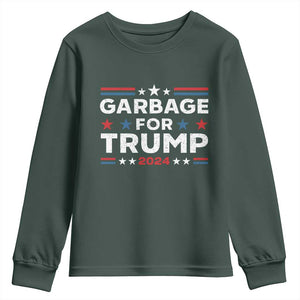 Garbage For Trump 2024 Youth Sweatshirt Vintage Star Striped TS11 Dark Forest Green Print Your Wear