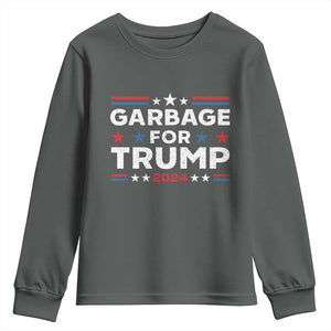 Garbage For Trump 2024 Youth Sweatshirt Vintage Star Striped TS11 Dark Heather Print Your Wear