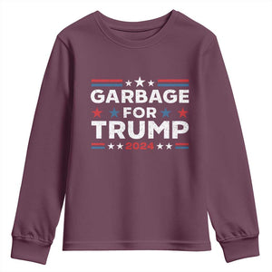 Garbage For Trump 2024 Youth Sweatshirt Vintage Star Striped TS11 Maroon Print Your Wear