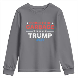 Funny Trump Garbage Youth Sweatshirt Proud To Be Garbage Trump 2024 American Flag TS11 Charcoal Print Your Wear