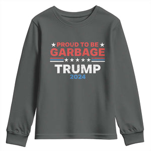 Funny Trump Garbage Youth Sweatshirt Proud To Be Garbage Trump 2024 American Flag TS11 Dark Heather Print Your Wear