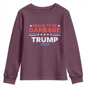 Funny Trump Garbage Youth Sweatshirt Proud To Be Garbage Trump 2024 American Flag TS11 Maroon Print Your Wear