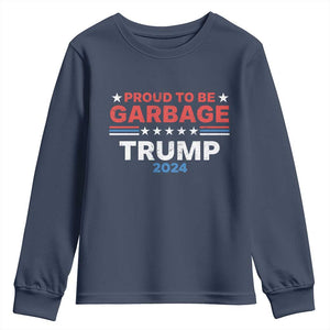 Funny Trump Garbage Youth Sweatshirt Proud To Be Garbage Trump 2024 American Flag TS11 Navy Print Your Wear