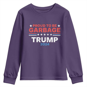 Funny Trump Garbage Youth Sweatshirt Proud To Be Garbage Trump 2024 American Flag TS11 Purple Print Your Wear