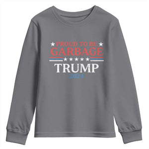 Funny Trump Garbage Youth Sweatshirt Proud To Be Garbage Trump 2024 Star Striped TS11 Charcoal Print Your Wear