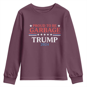 Funny Trump Garbage Youth Sweatshirt Proud To Be Garbage Trump 2024 Star Striped TS11 Maroon Print Your Wear