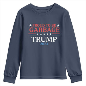 Funny Trump Garbage Youth Sweatshirt Proud To Be Garbage Trump 2024 Star Striped TS11 Navy Print Your Wear