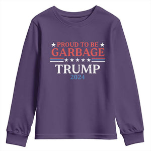 Funny Trump Garbage Youth Sweatshirt Proud To Be Garbage Trump 2024 Star Striped TS11 Purple Print Your Wear