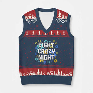 Funny Hanukkah Eight Crazy Night V-Neck Knit Sweater Vest Jewish Hebrew Chanukah David Stars TS11 Navy Red Print Your Wear