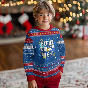 Funny Chanukah Eight Crazy Night Hanukkah Ugly Sweater Jewish Hebrew David Stars TS11 Blue Red Print Your Wear
