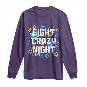 Funny Hanukkah Eight Crazy Night Long Sleeve Shirt Jewish Hebrew Chanukah David Stars TS11 Purple Print Your Wear