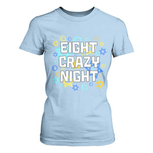Funny Hanukkah Eight Crazy Night T Shirt For Women Jewish Hebrew Chanukah David Stars TS11 Light Blue Print Your Wear