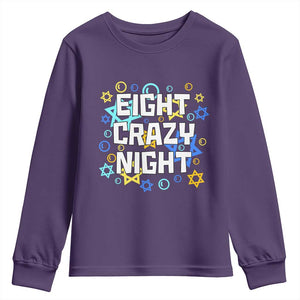 Funny Hanukkah Eight Crazy Night Youth Sweatshirt Jewish Hebrew Chanukah David Stars TS11 Purple Print Your Wear