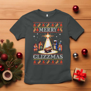 Funny Merry Glizzmas T Shirt Hot Dog Christmas Nativity Scene TS11 Dark Heather Print Your Wear