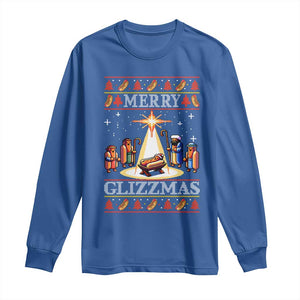 Funny Merry Glizzmas Long Sleeve Shirt Hot Dog Christmas Nativity Scene TS11 Royal Blue Print Your Wear