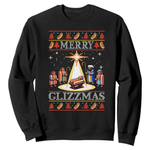 Funny Merry Glizzmas Sweatshirt Hot Dog Christmas Nativity Scene TS11 Black Print Your Wear