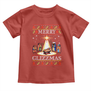 Funny Merry Glizzmas Toddler T Shirt Hot Dog Christmas Nativity Scene TS11 Red Print Your Wear