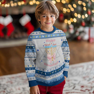 Happy Chanukah Coquette Hanukkah Ugly Sweater Cute Menorah Pink Bow TS11 Gray Blue Print Your Wear