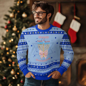 Happy Chanukah Coquette Hanukkah Ugly Sweater Cute Menorah Pink Bow TS11 Light Blue Royal Blue Print Your Wear