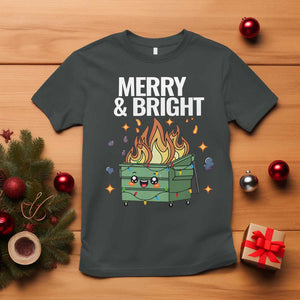 Funny Lil Fire Dumpster Christmas T Shirt Merry And Bright Xmas Led Lights TS11 Dark Heather Print Your Wear