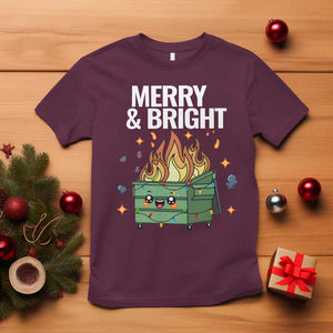 Funny Lil Fire Dumpster Christmas T Shirt Merry And Bright Xmas Led Lights TS11 Maroon Print Your Wear
