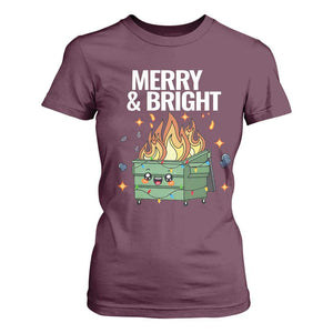 Funny Lil Fire Dumpster Christmas T Shirt For Women Merry And Bright Xmas Led Lights TS11 Maroon Print Your Wear