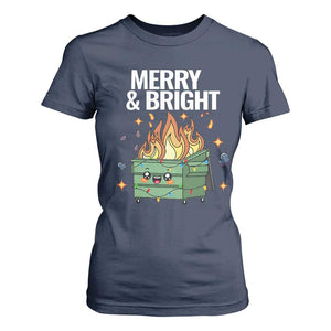 Funny Lil Fire Dumpster Christmas T Shirt For Women Merry And Bright Xmas Led Lights TS11 Navy Print Your Wear