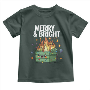 Funny Lil Fire Dumpster Christmas Toddler T Shirt Merry And Bright Xmas Led Lights TS11 Dark Forest Green Print Your Wear