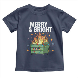 Funny Lil Fire Dumpster Christmas Toddler T Shirt Merry And Bright Xmas Led Lights TS11 Navy Print Your Wear