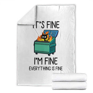 Funny It's Fine I'm Everything Is Fine Throw Blanket Black Cat Lil Dumpster Fire TS11 White Print Your Wear