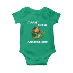 Funny It's Fine I'm Everything Is Fine 2024 Baby Onesie Lil Dumpster Fire TS11 Irish Green Print Your Wear