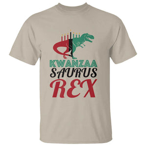 Kwanzaa Saurus Rex Kinara Candles Dinosaur T-rex African Heritage T Shirt TS11 Sand Print Your Wear