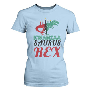 Kwanzaa Saurus Rex Kinara Candles Dinosaur T-rex African Heritage T Shirt For Women TS11 Light Blue Print Your Wear