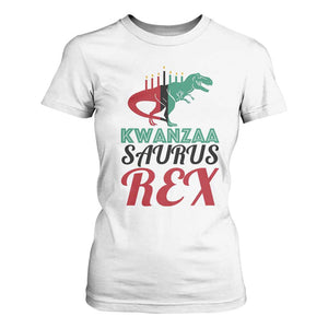 Kwanzaa Saurus Rex Kinara Candles Dinosaur T-rex African Heritage T Shirt For Women TS11 White Print Your Wear