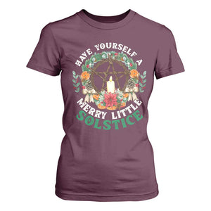 Have Yourself A Merry Little Solstice T Shirt For Women Pagan Pentagram Christmas Wreath TS11 Maroon Print Your Wear