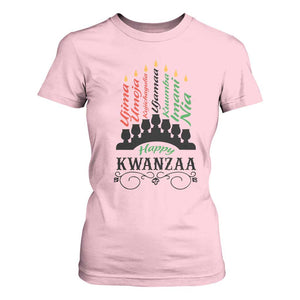 Happy Kwanzaa The 7 Principles African Nguzo Saba Kinara Candles T Shirt For Women TS11 Light Pink Print Your Wear