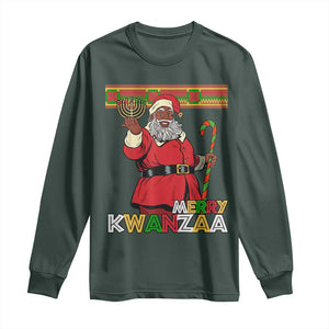 Funny Merry Kwanzaa Christmas Long Sleeve Shirt African American Black Santa Kinara Candles TS11 Dark Forest Green Print Your Wear