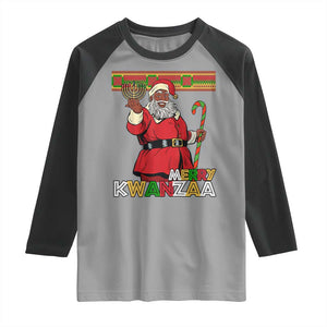 Funny Merry Kwanzaa Christmas Raglan Shirt African American Black Santa Kinara Candles TS11 Sport Gray Black Print Your Wear