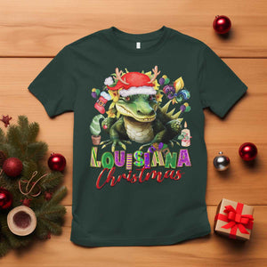 Funny Cajun Louisiana Christmas Santa's Alligator T Shirt TS11 Dark Forest Green Print Your Wear