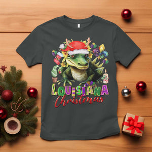 Funny Cajun Louisiana Christmas Santa's Alligator T Shirt TS11 Dark Heather Print Your Wear