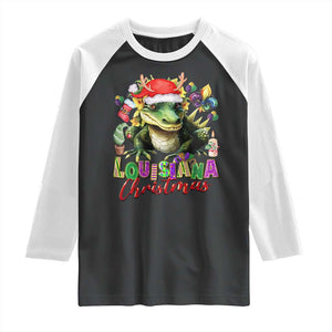 Funny Cajun Louisiana Christmas Santa's Alligator Raglan Shirt TS11 Black White Print Your Wear